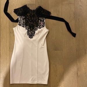 Black Lace/Sequin Top on Nude Dress